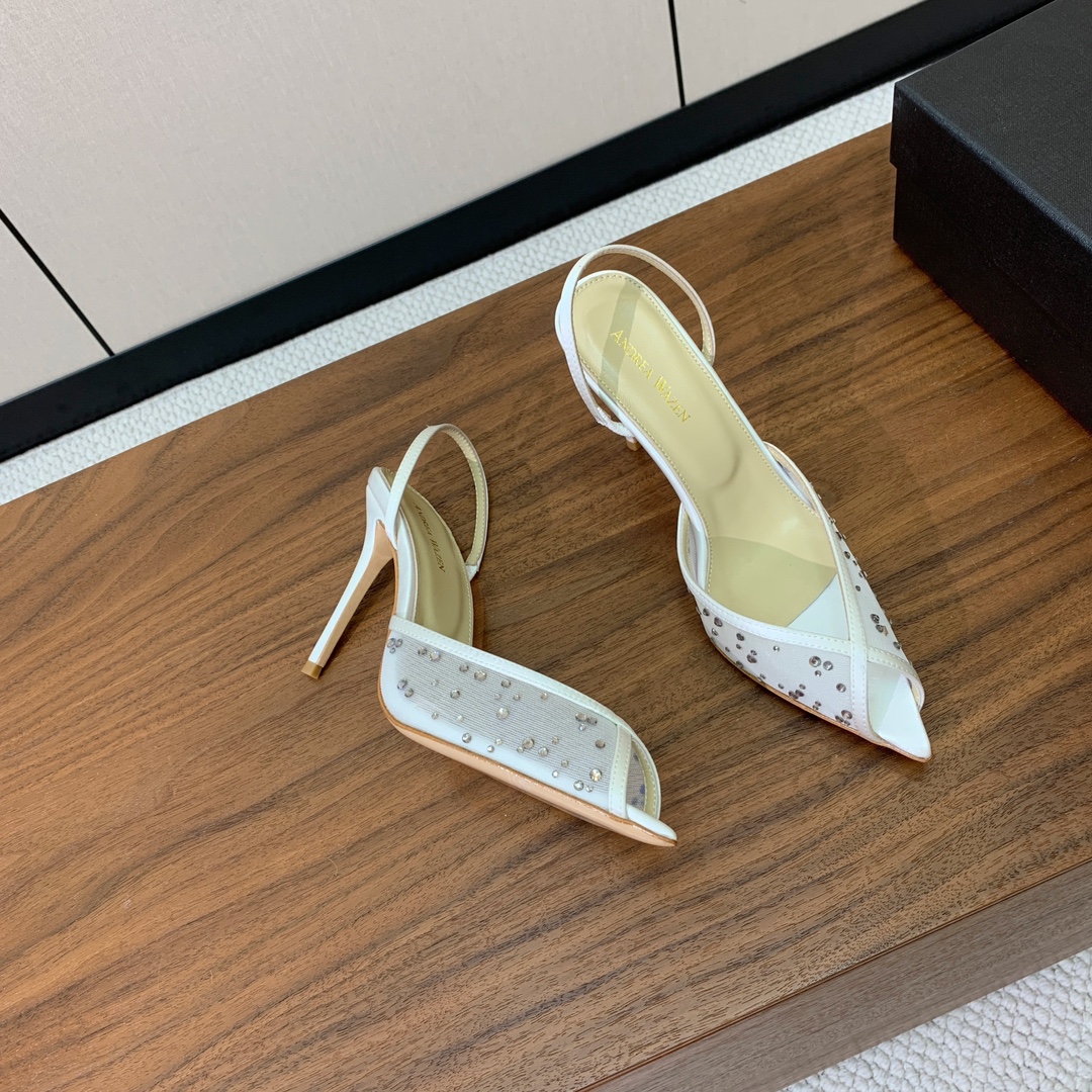 【Anderea Wazen】网钻凉鞋。非常的美，上脚无敌了。鞋面进口网面烫钻。羊皮垫脚。真皮大底，跟高