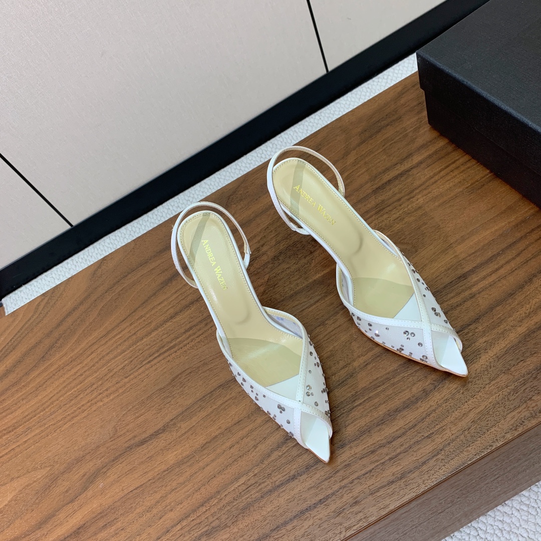 【Anderea Wazen】网钻凉鞋。非常的美，上脚无敌了。鞋面进口网面烫钻。羊皮垫脚。真皮大底，跟高