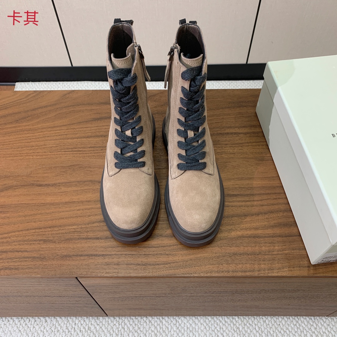 【BRUNELL* CUCINELL*】新款绑带短靴。鞋面牛反绒，牛皮。羊皮内里，原版开模五金，橡胶大底