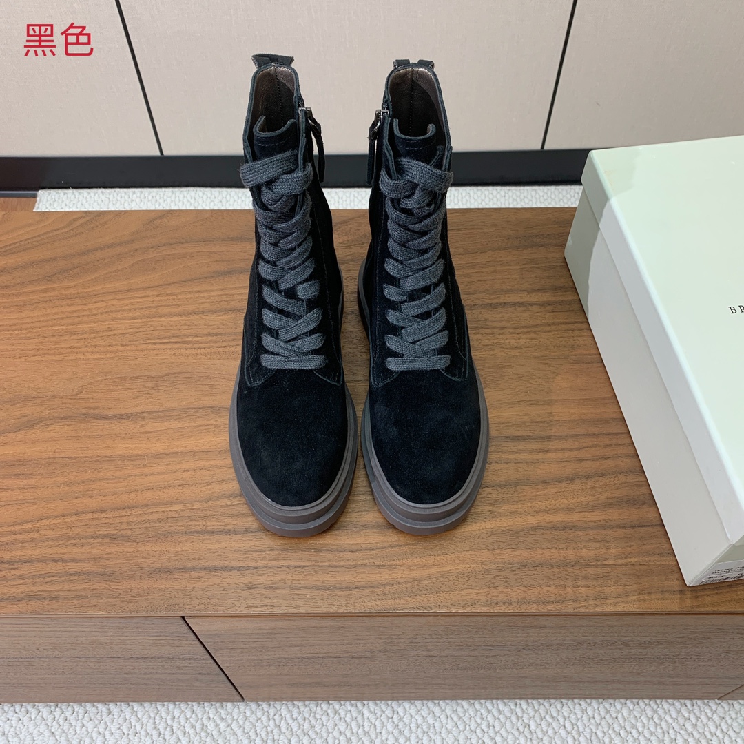 【BRUNELL* CUCINELL*】新款绑带短靴。鞋面牛反绒，牛皮。羊皮内里，原版开模五金，橡胶大底