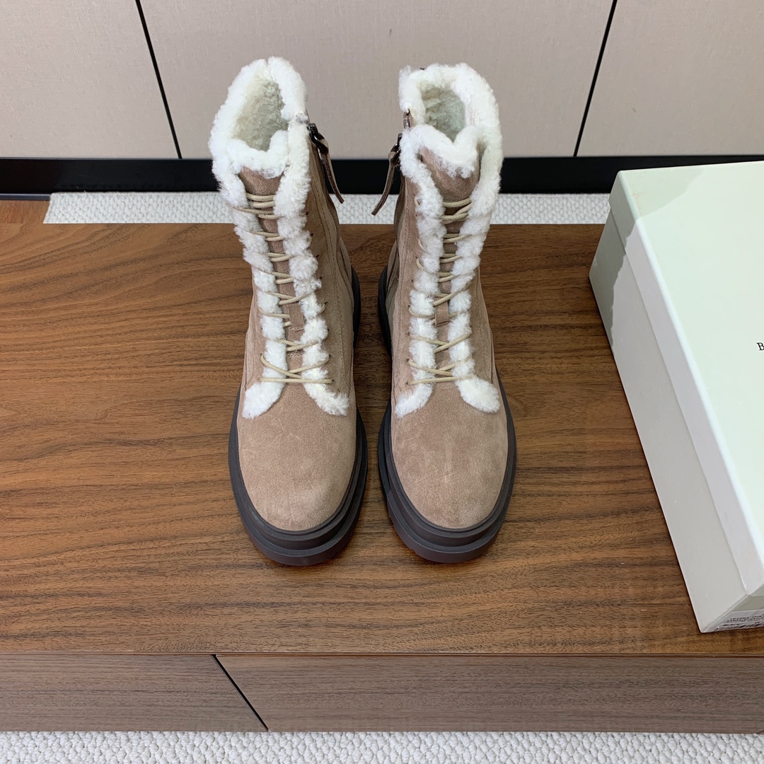 【BRUNELL* CUCINELL*】系带毛里短靴。鞋面牛反绒，牛皮。羊毛内里，原版开模五金，橡胶大底