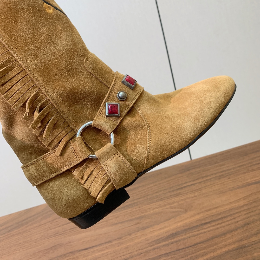 【ISABEL MARANT】流苏刺绣长靴。简约百搭款。材质：鞋面头层牛反绒。牛皮内里，真皮大底。码数：