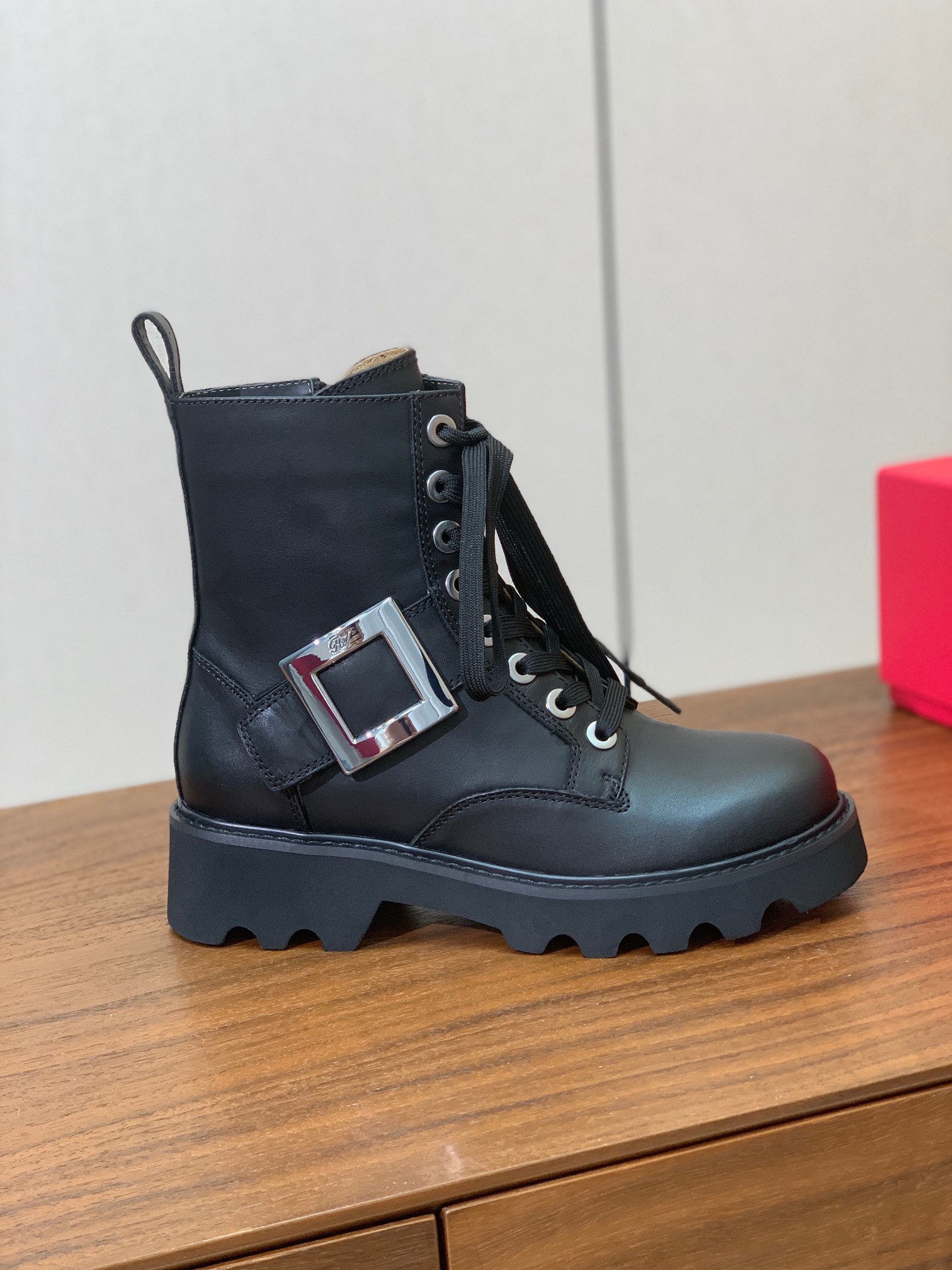 Roger Vivier Black Leather Ankle Boots with Iconic Buckle Detailing