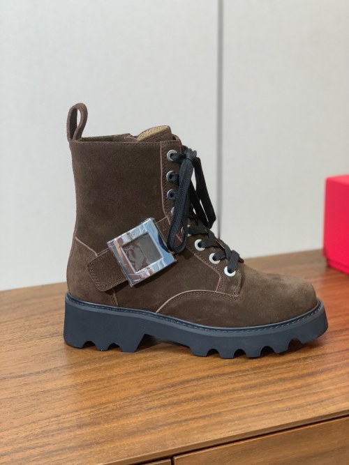 Roger Vivier Brown Suede Heeled Ankle Boots with Silver Buckle 1 Roger Vivier Brown Suede Heeled Ankle Boots with Silver Buckle