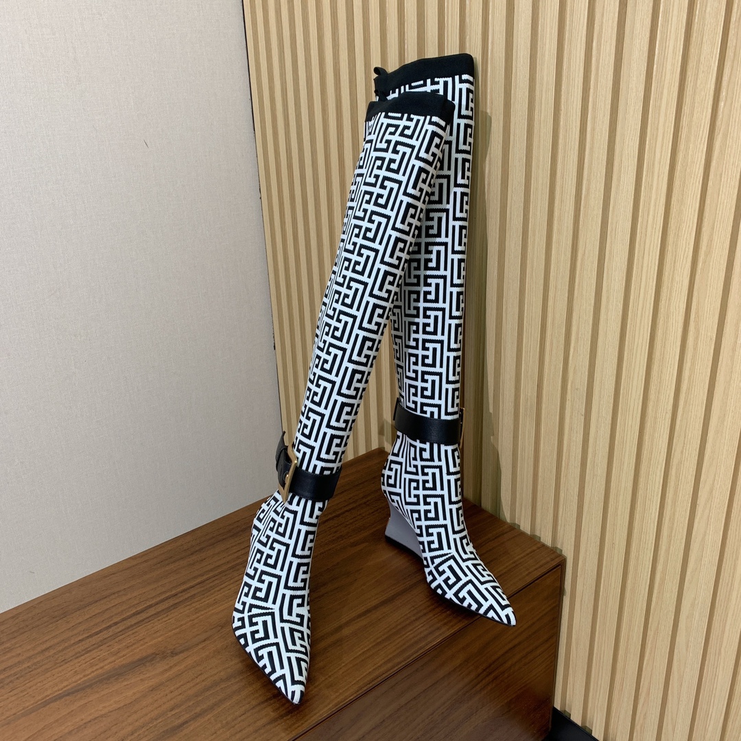 【Balmai*】针织弹力长靴！海外订购原版，1:1完美复刻！材质：原版定制飞织鞋面，牛皮垫脚，真皮大底