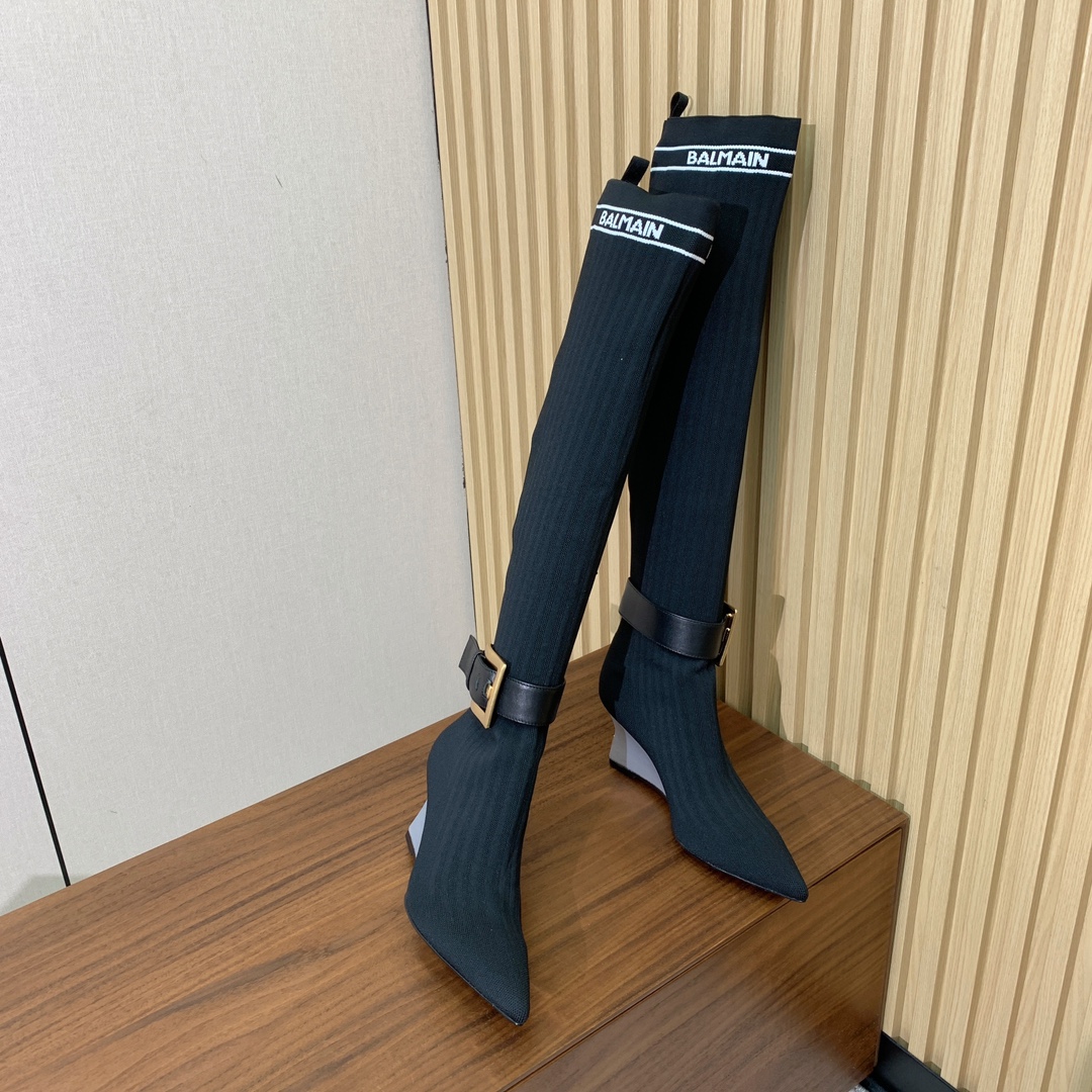 【Balmai*】针织弹力长靴！海外订购原版，1:1完美复刻！材质：原版定制飞织鞋面，牛皮垫脚，真皮大底