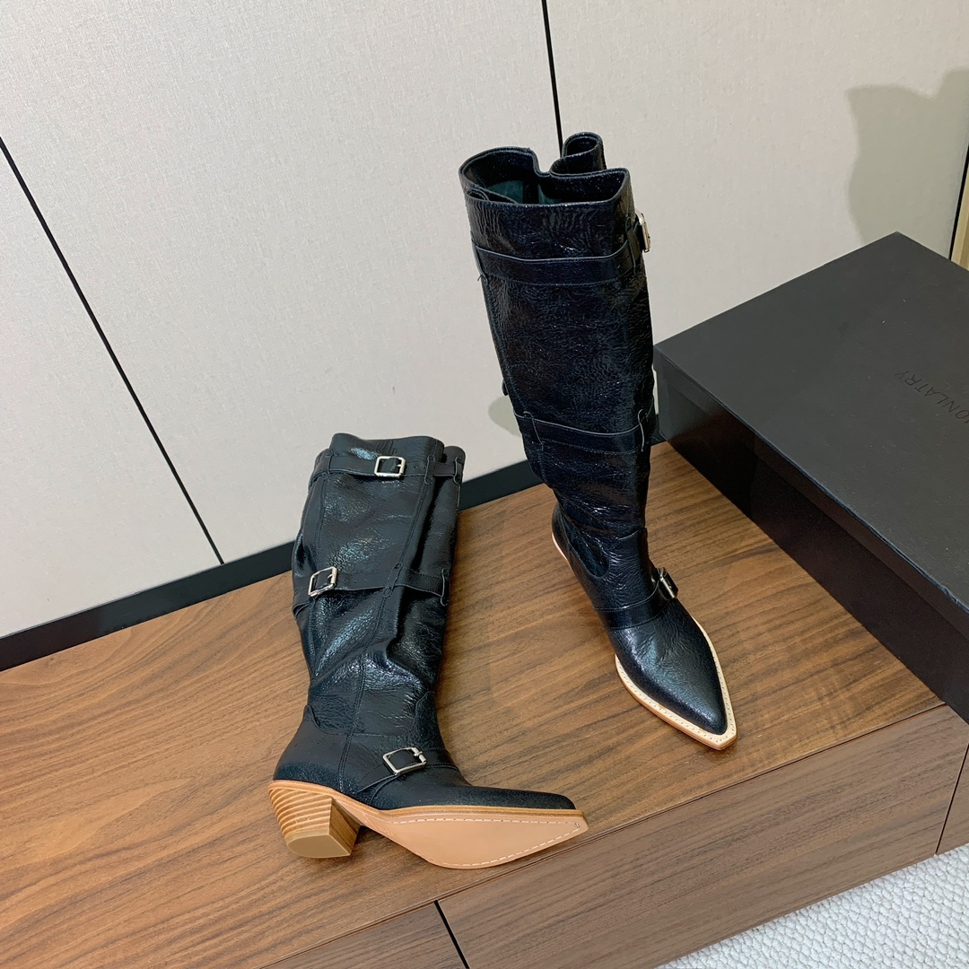 【R13】皮条长靴。简约百搭款。鞋面牛京、爆裂皮。牛皮内里，真皮大底。跟高5.5cm码数：35-42(4