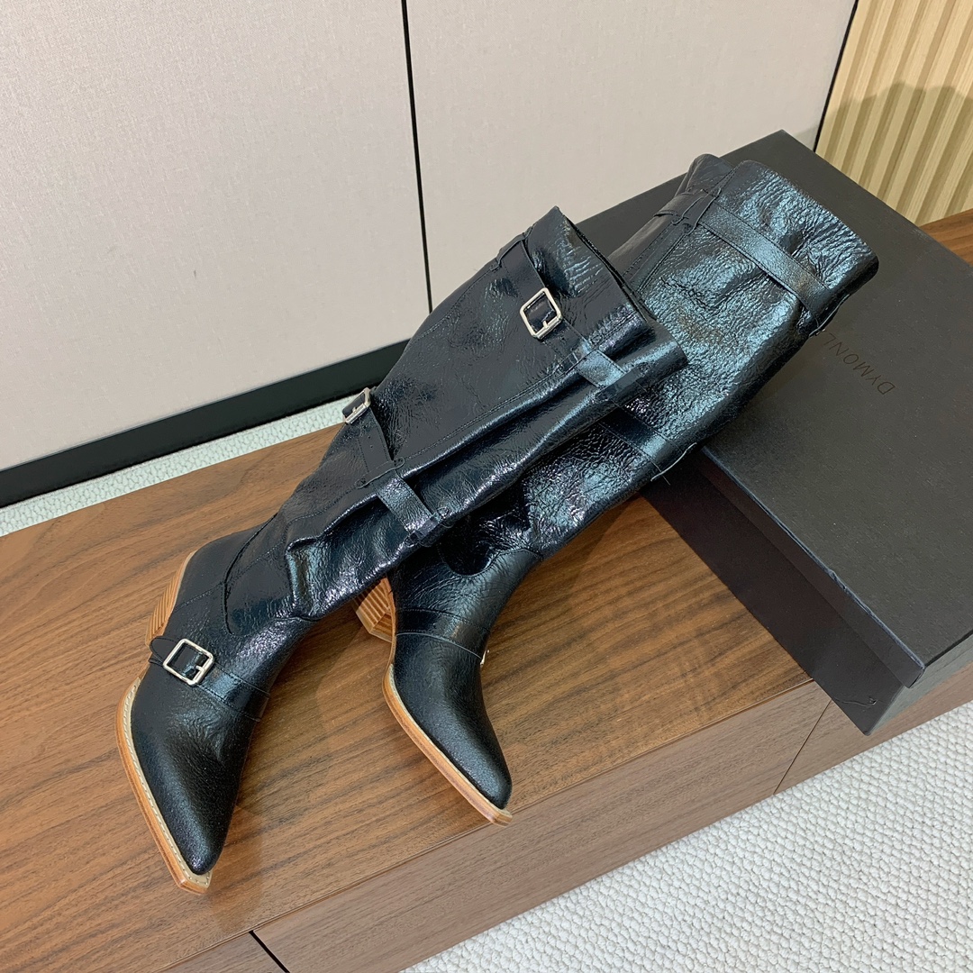 【R13】皮条长靴。简约百搭款。鞋面牛京、爆裂皮。牛皮内里，真皮大底。跟高5.5cm码数：35-42(4