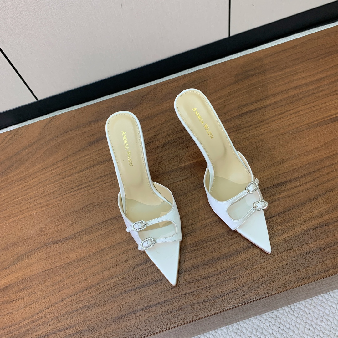 【Anderea Wazen】拖鞋。非常的美，上脚无敌了。鞋面进口真丝、马毛。羊皮垫脚。真皮大底，跟高9