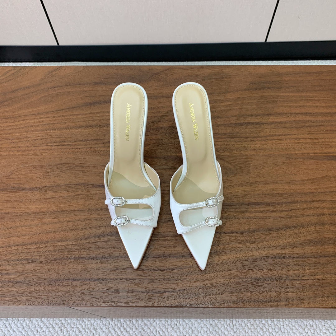 【Anderea Wazen】拖鞋。非常的美，上脚无敌了。鞋面进口真丝、马毛。羊皮垫脚。真皮大底，跟高9