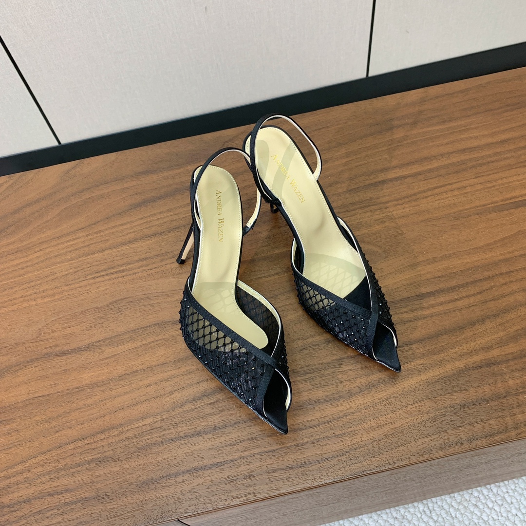 【Anderea Wazen】网钻凉鞋。非常的美，上脚无敌了。鞋面网面烫钻，羊皮垫脚。真皮大底，跟高9.