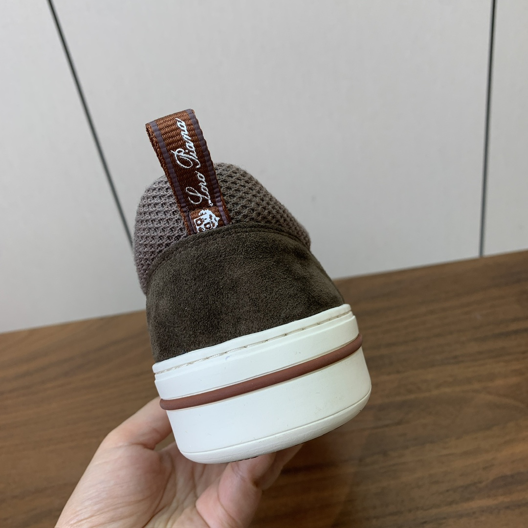 【Loro Piana】男款网面拼接休闲鞋。简约时尚，鞋面采用网面拼接牛反绒。羊皮垫脚。定制橡胶底。码数
