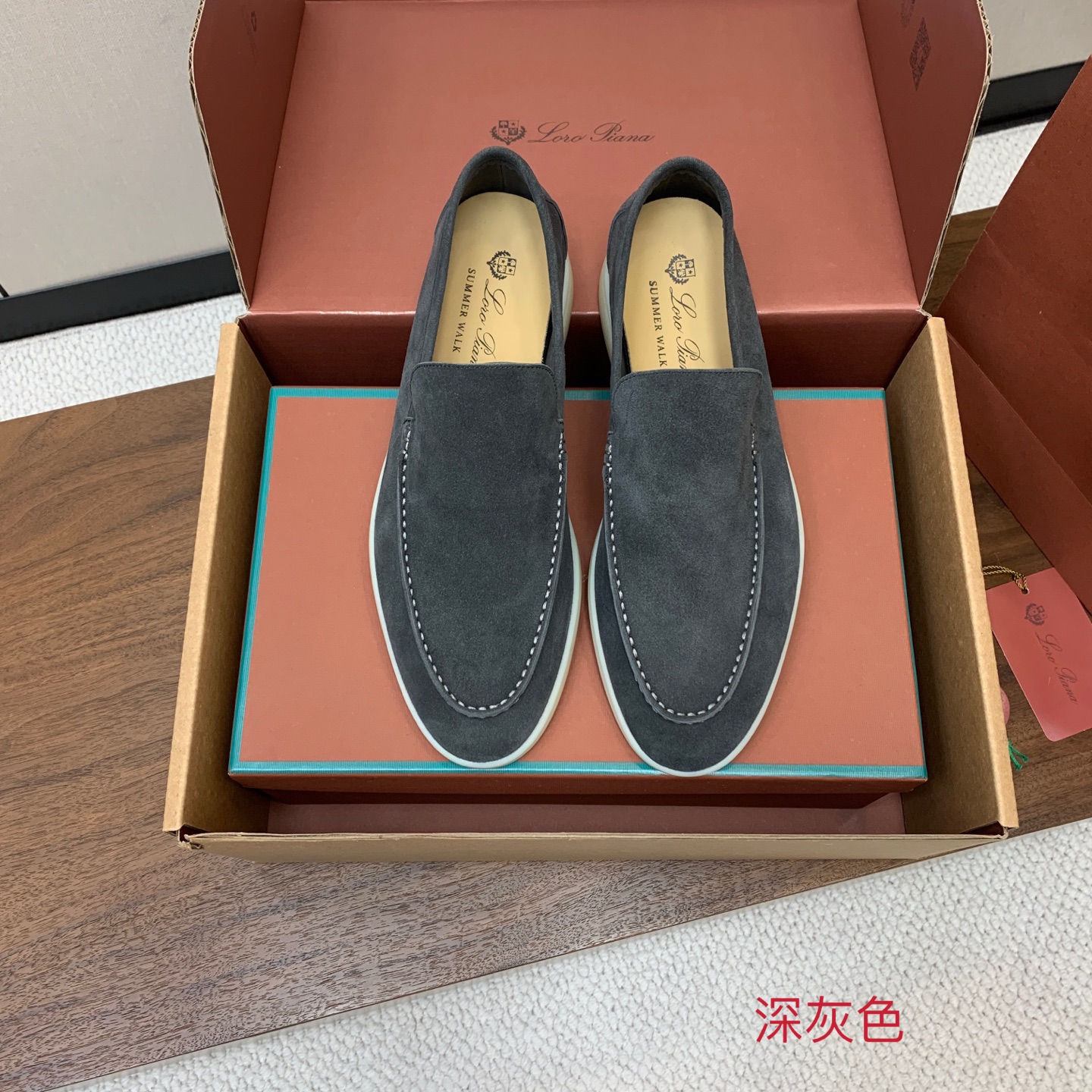 Loro Piana Loafers Baby Calf Suede Dark Grey