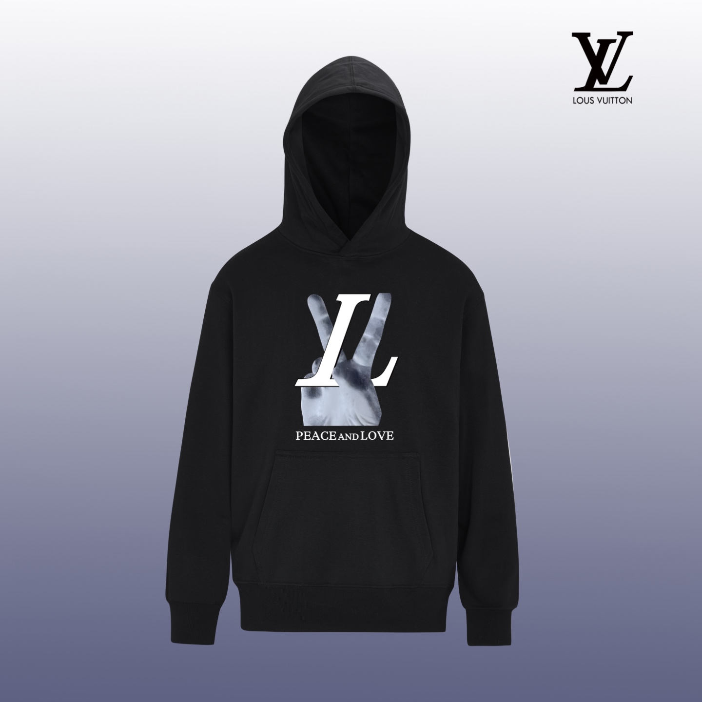 Louis Vuitton Men's Black Peace and Love Graphic Print Cotton Hoodie