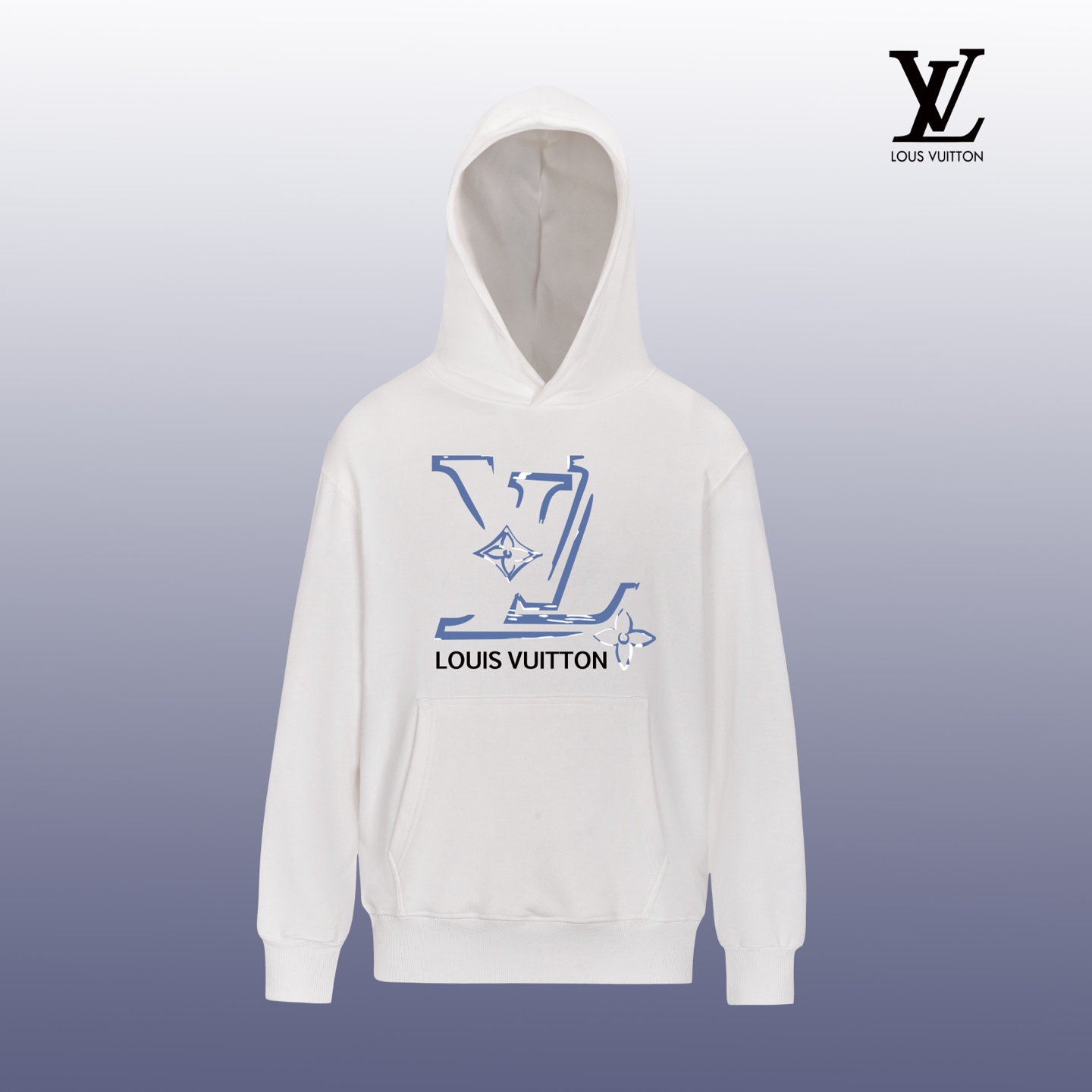 Louis Vuitton Men's/Women's White Cotton Fleece Hoodie With Logo