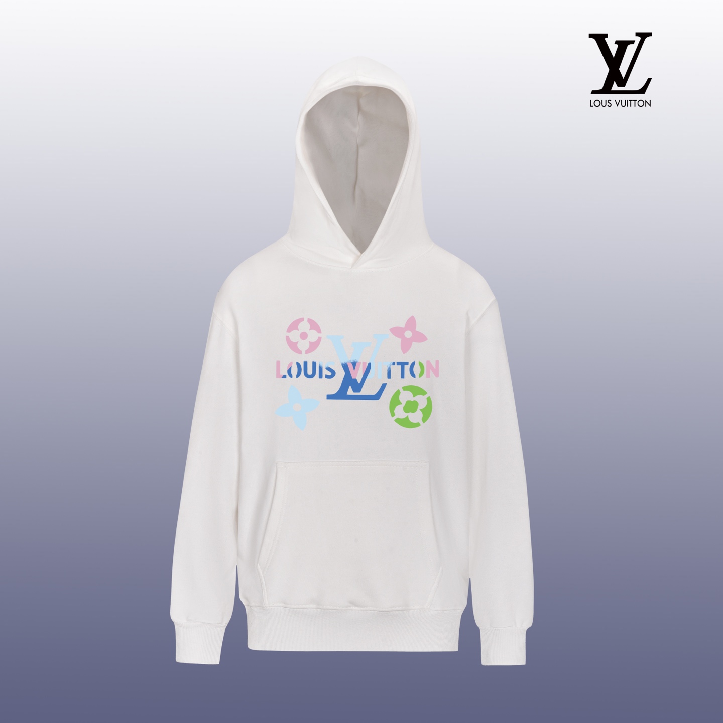 Louis Vuitton White Cotton Fleece Hoodie with Colorful Logo