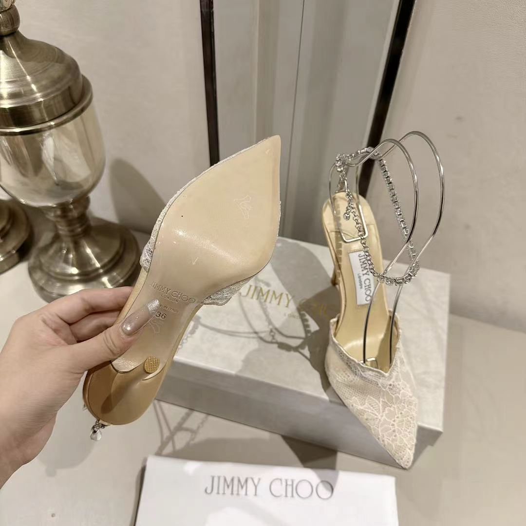 Jimmy Choo Wavy Lace Crystal Chain Slingback Pumps