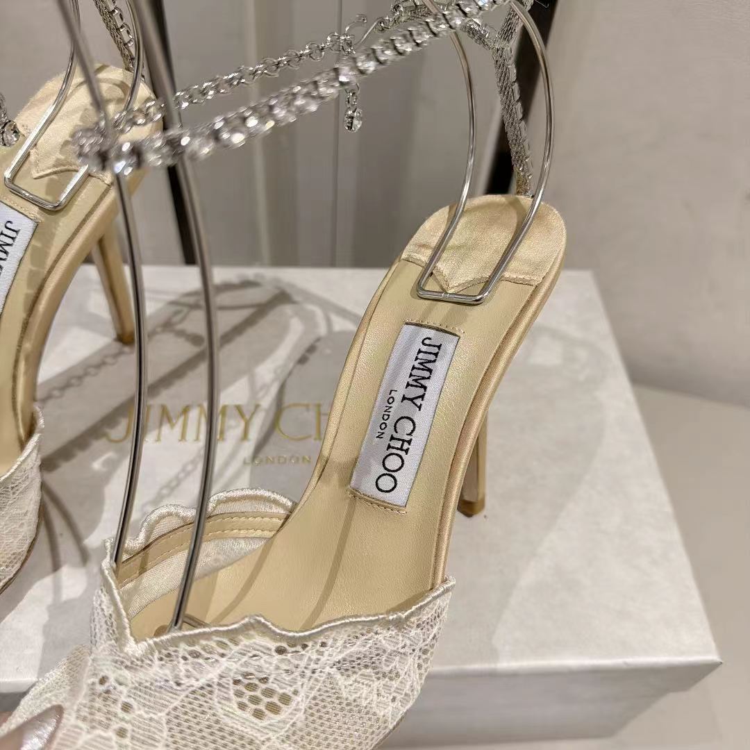 Jimmy Choo Wavy Lace Crystal Chain Slingback Pumps