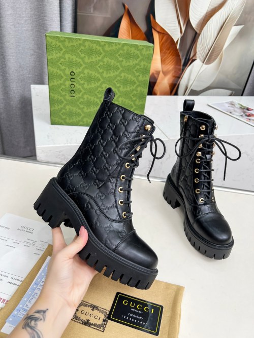 Gucci Lace-Up Ankle Boots in Signature GG Leather - Bold & Elegant Design 1 Gucci Lace-Up Ankle Boots in Signature GG Leather - Bold & Elegant Design