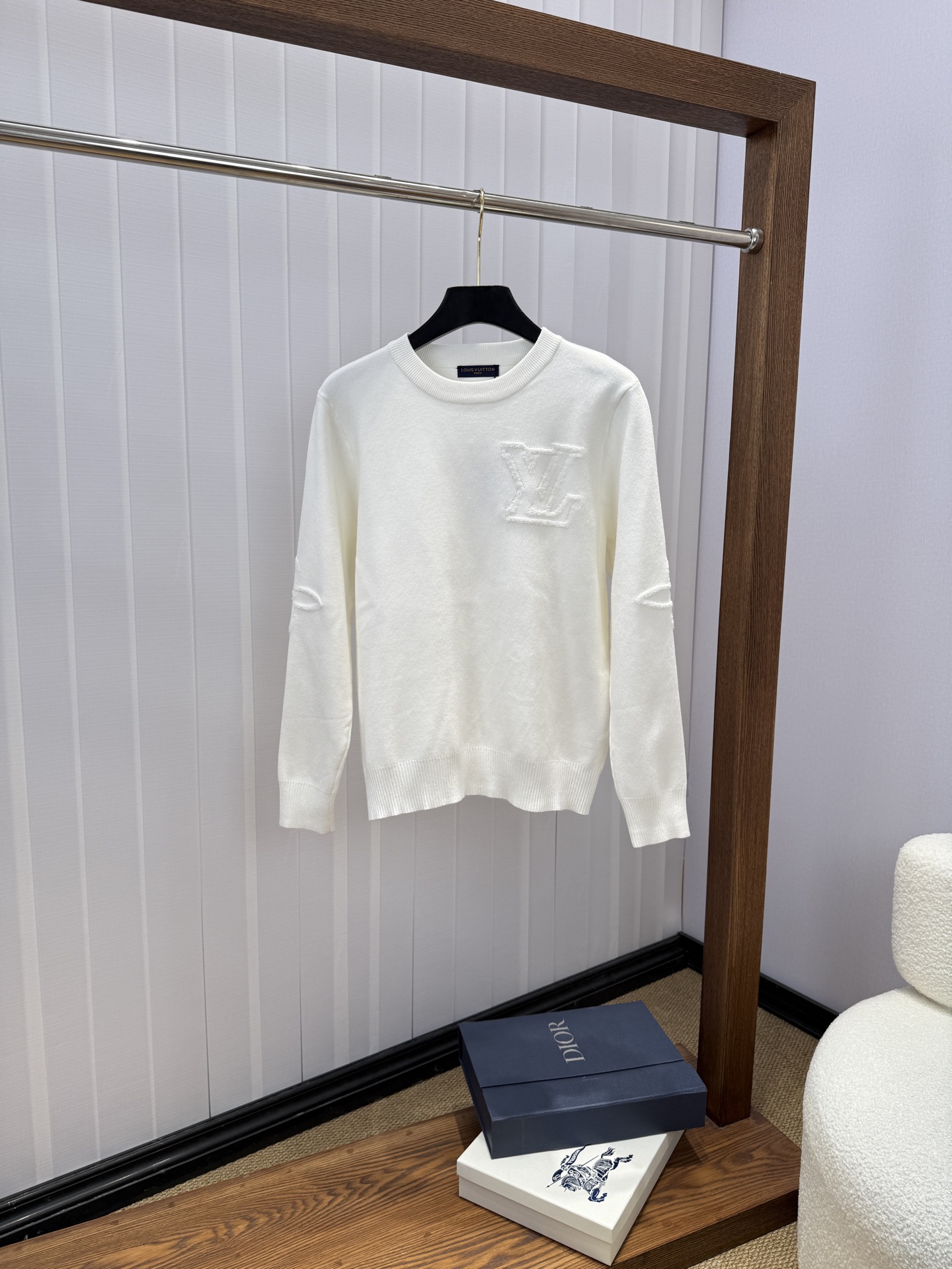Louis Vuitton White Tonal Logo Sweater