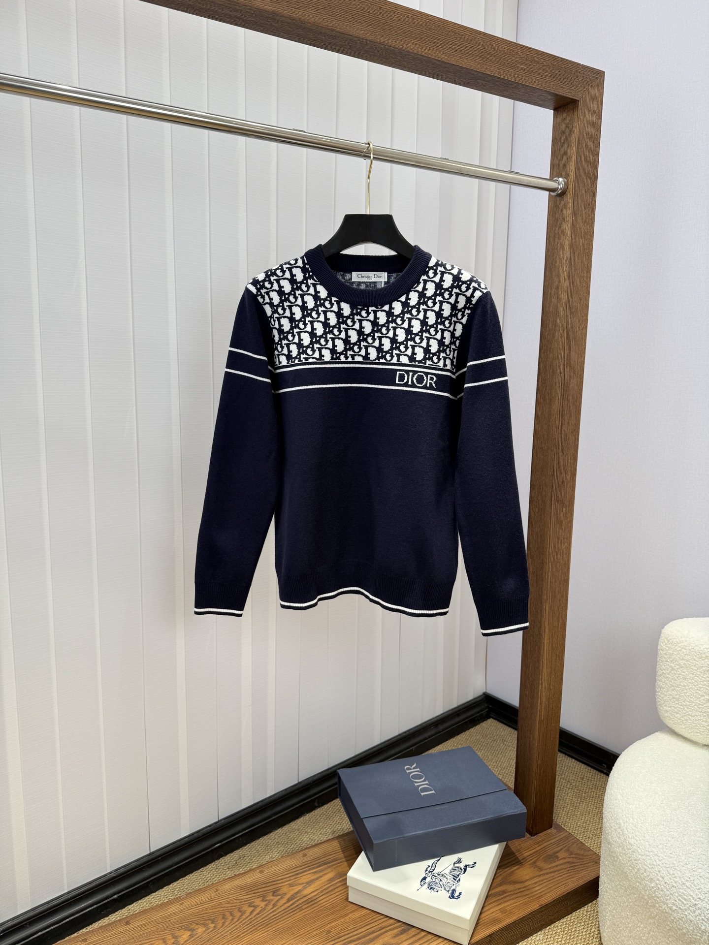 Dior Navy Monogram Panel Sweater