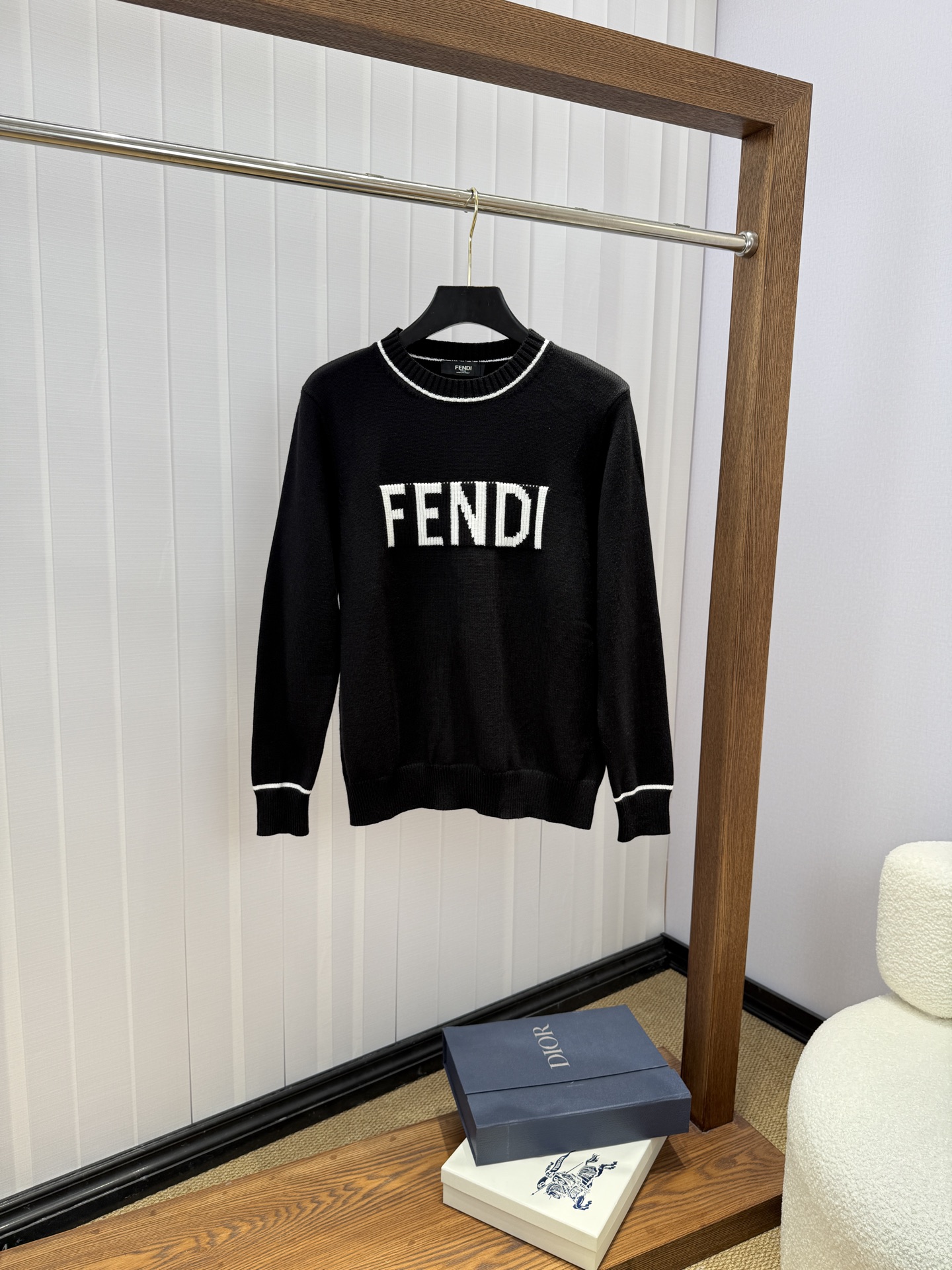 Fendi Black Logo Crewneck Sweater
