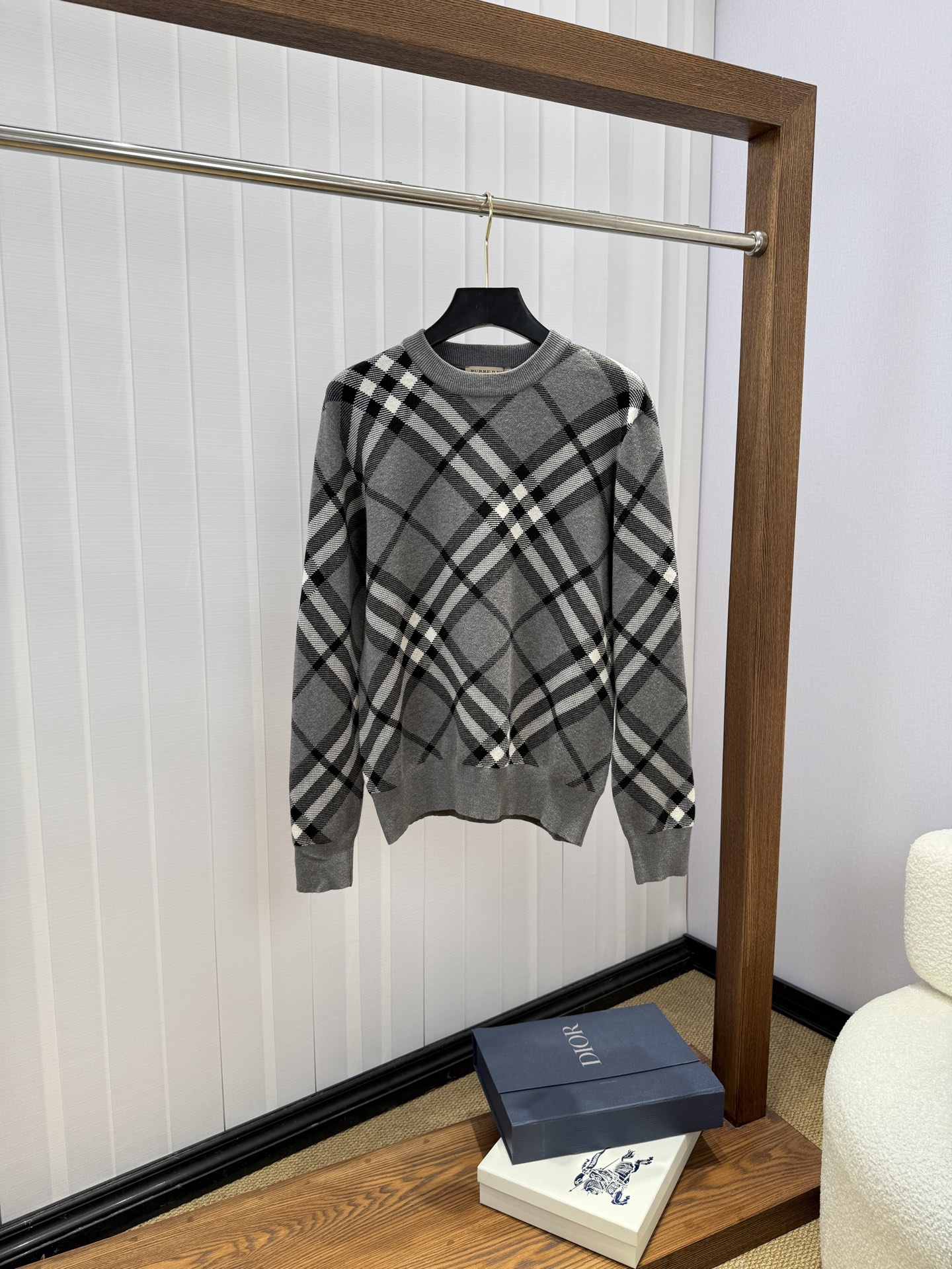 Burberry Gray Check Crewneck Sweater