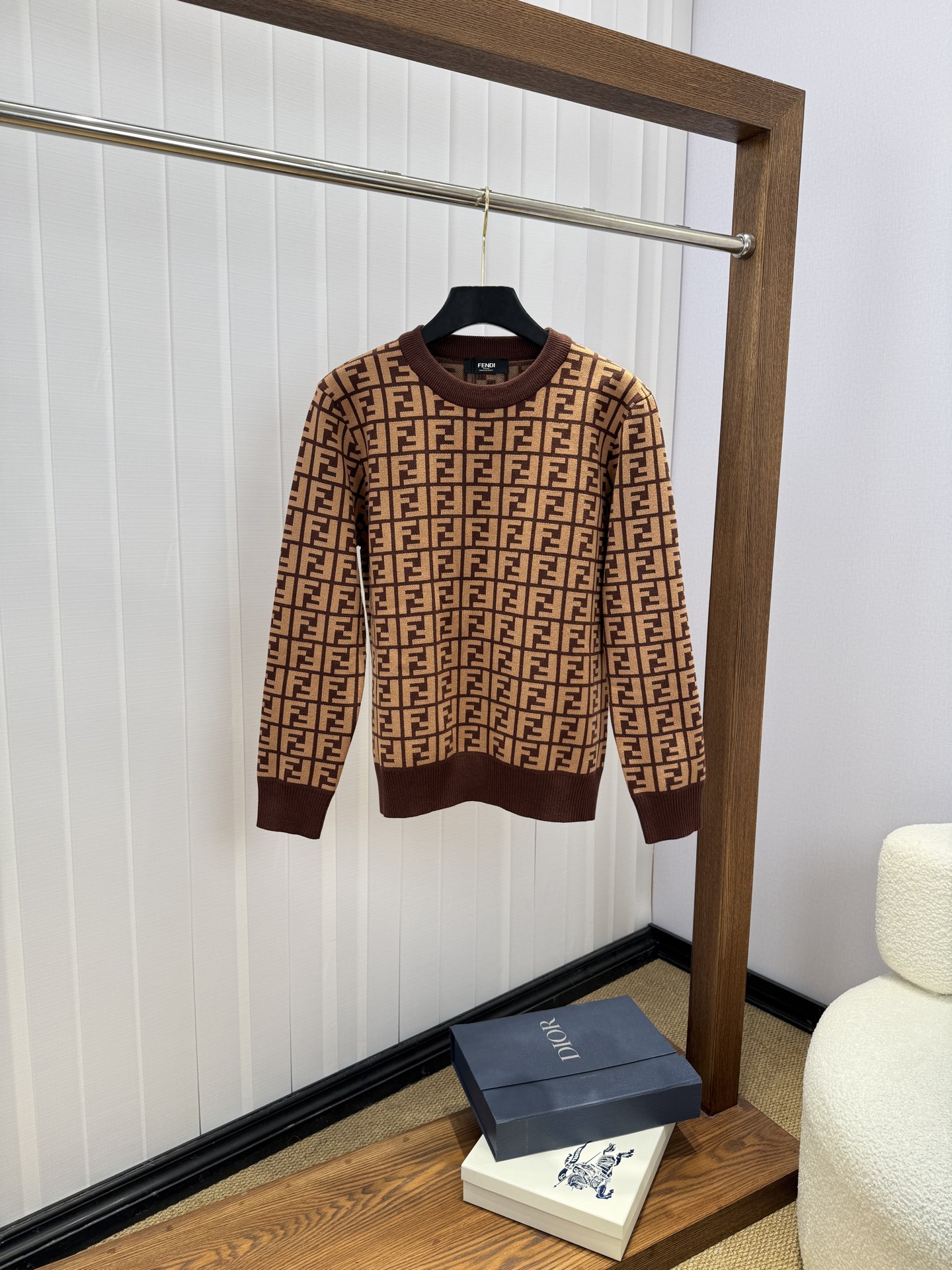 Fendi Brown FF Pattern Sweater