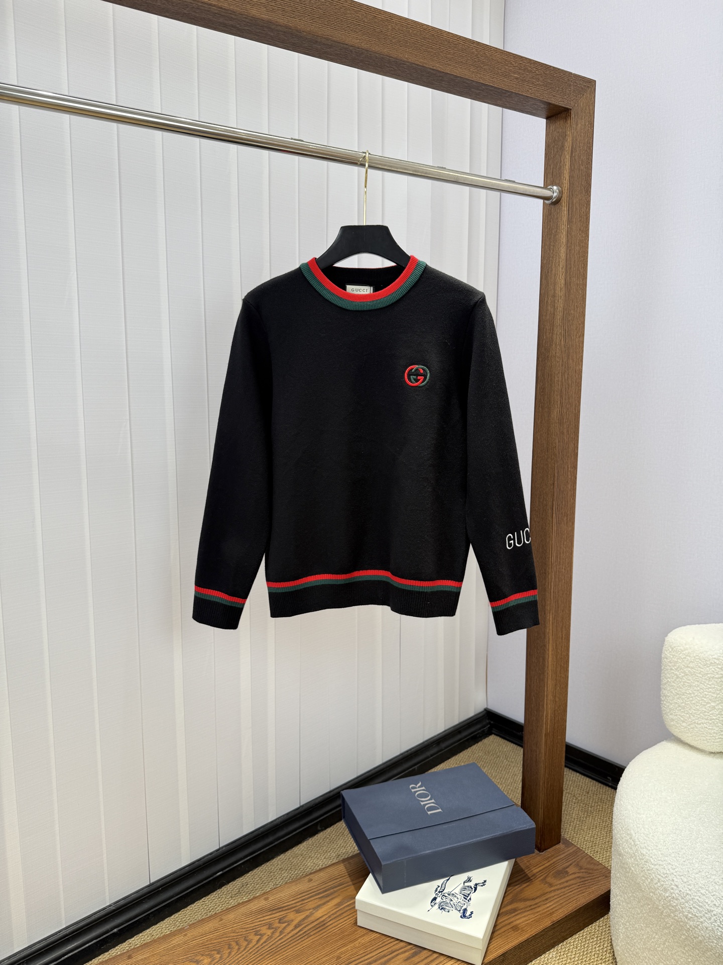 Gucci Black GG Striped Trim Sweater