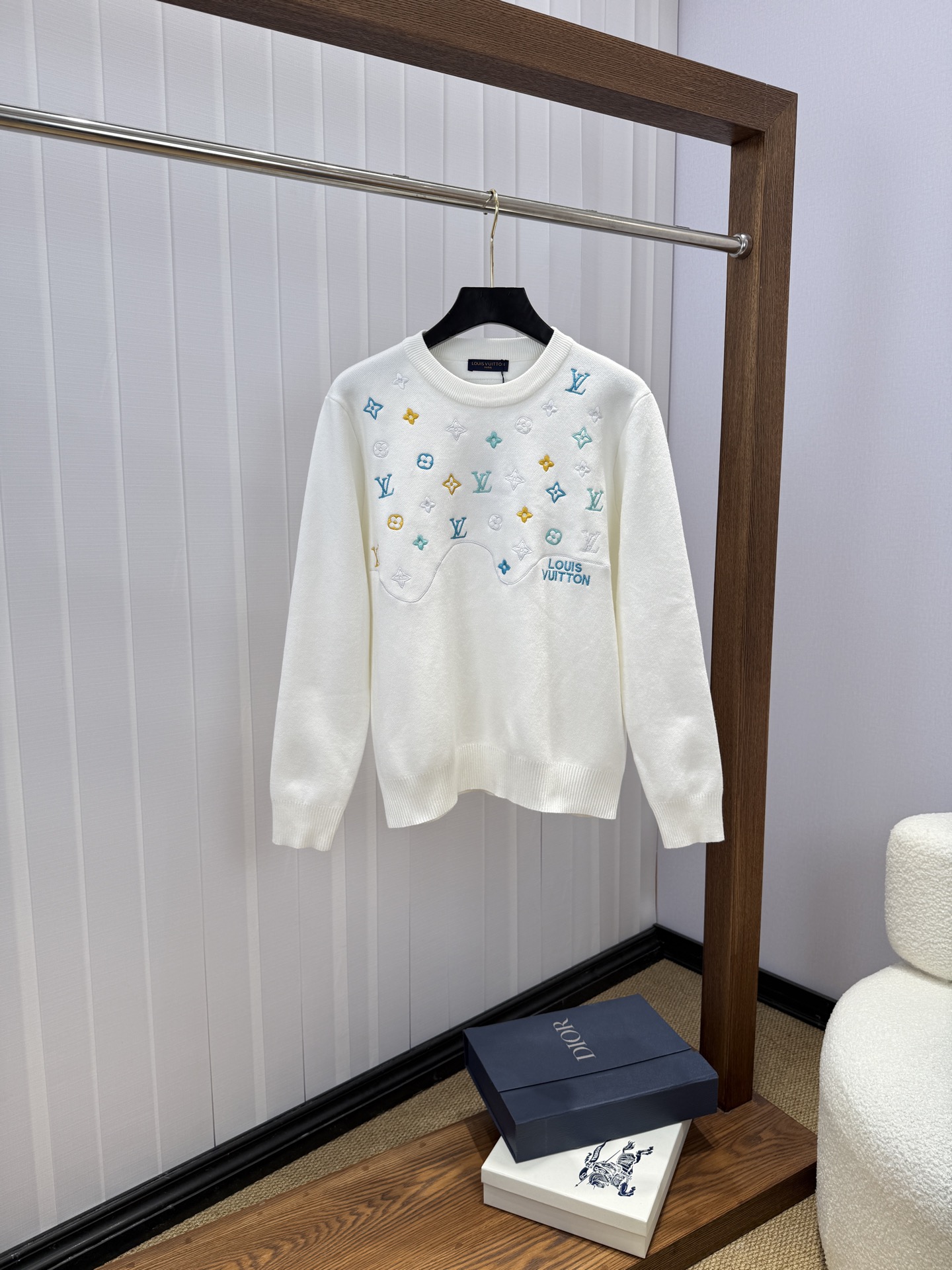 Louis Vuitton White Colorful Monogram Sweater