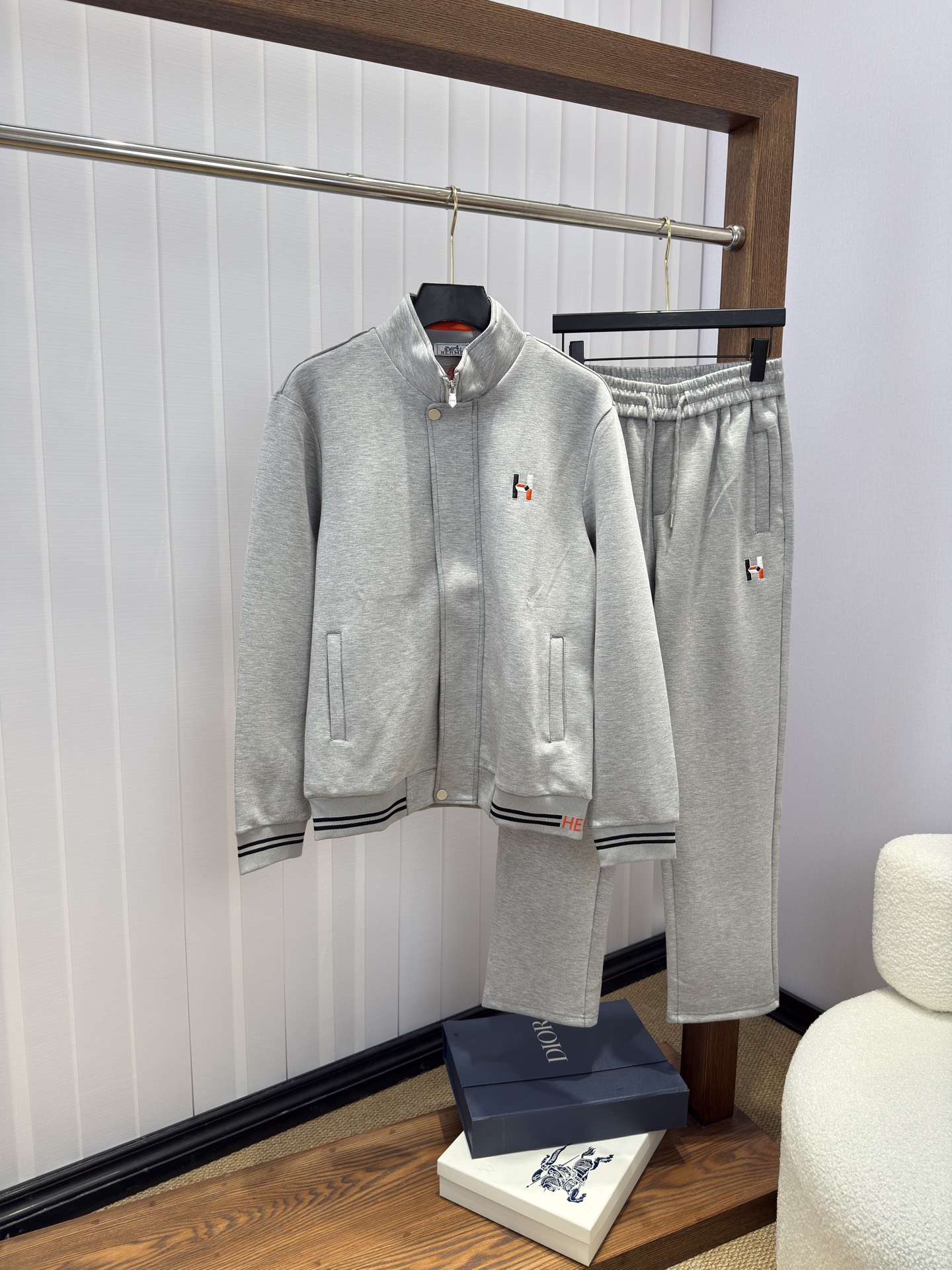 Hermes Gray Striped Trim Tracksuit