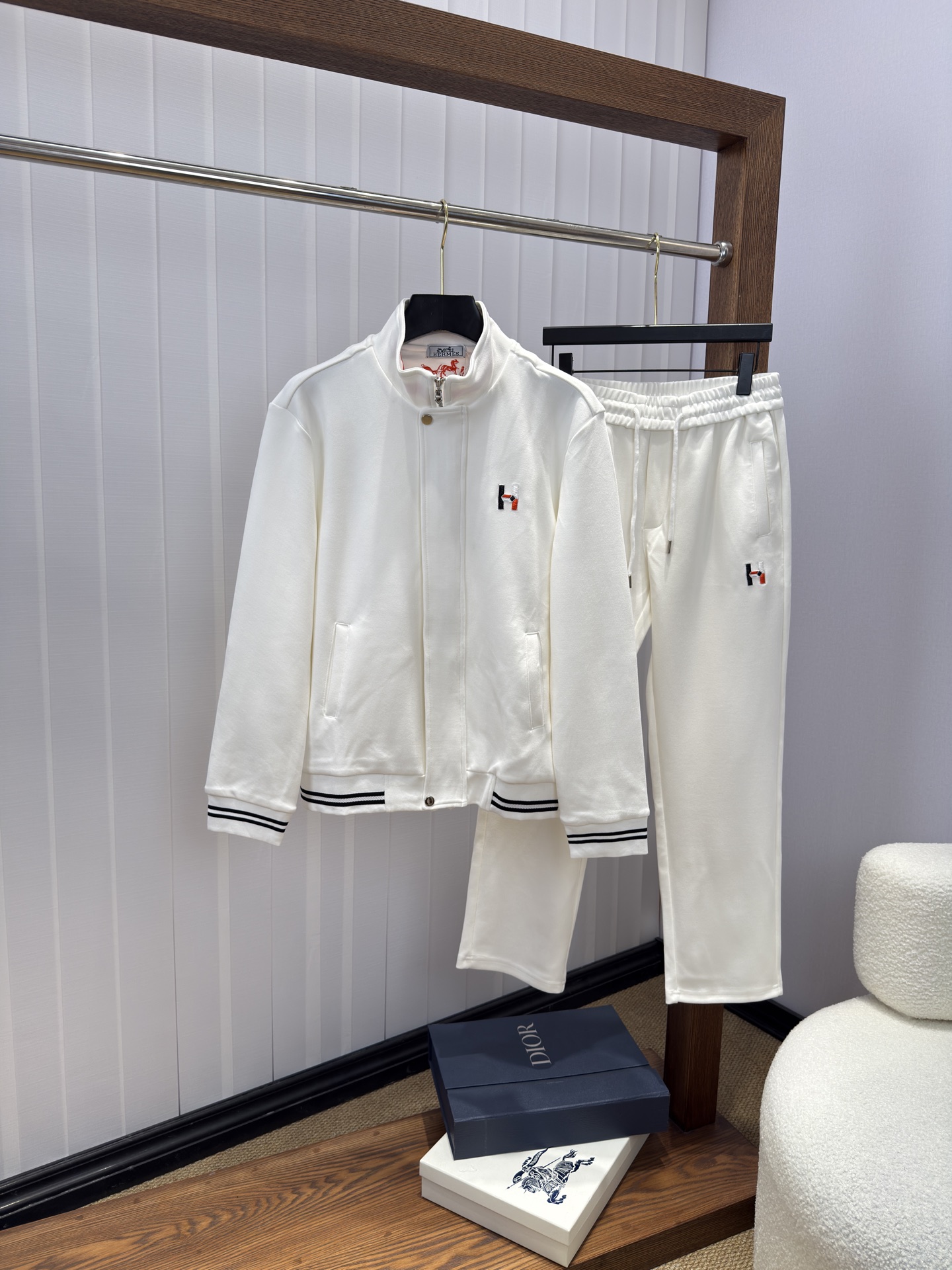 Hermes White Striped Trim Tracksuit
