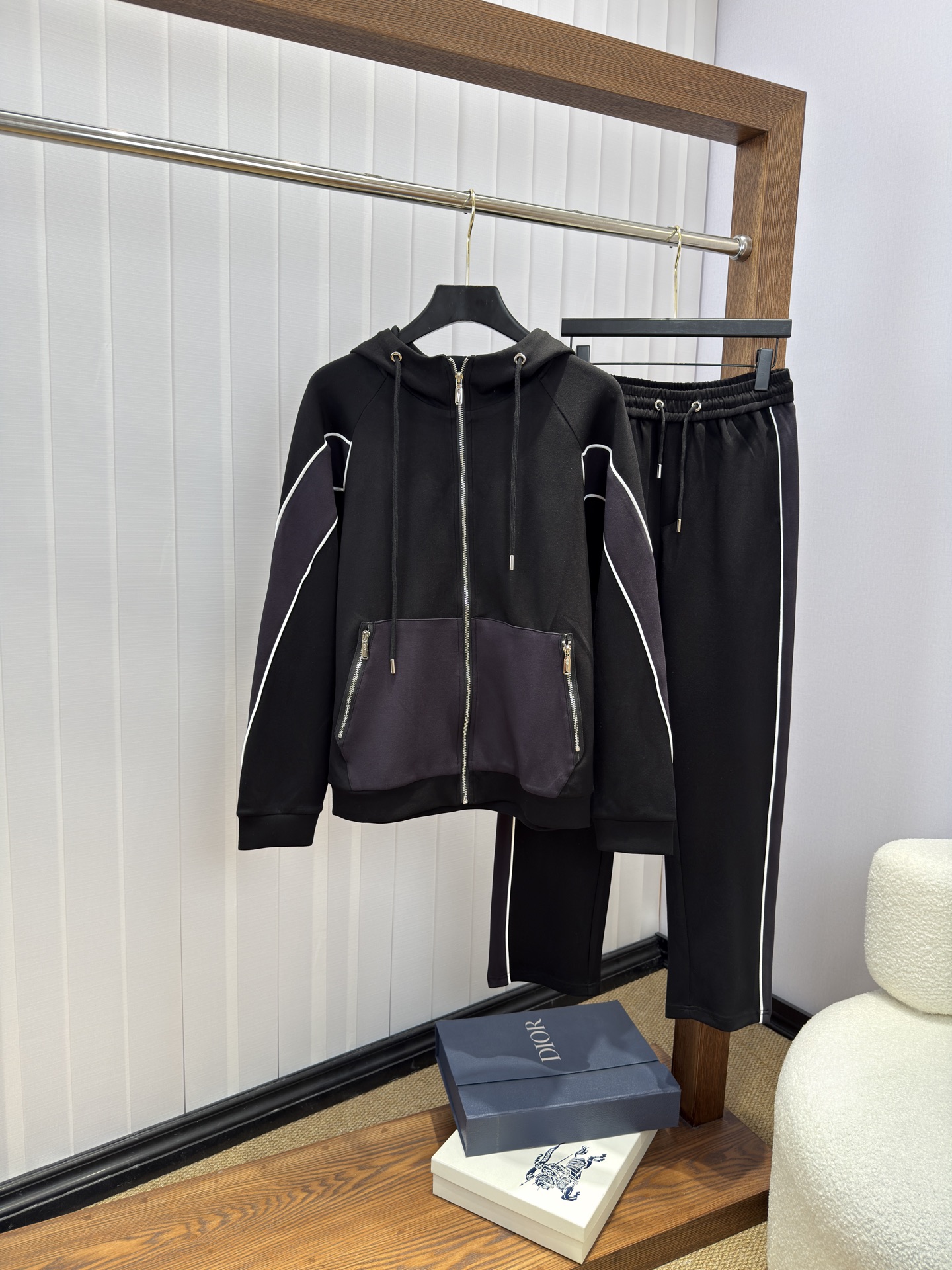 Hermes Black Colorblock Hooded Tracksuit