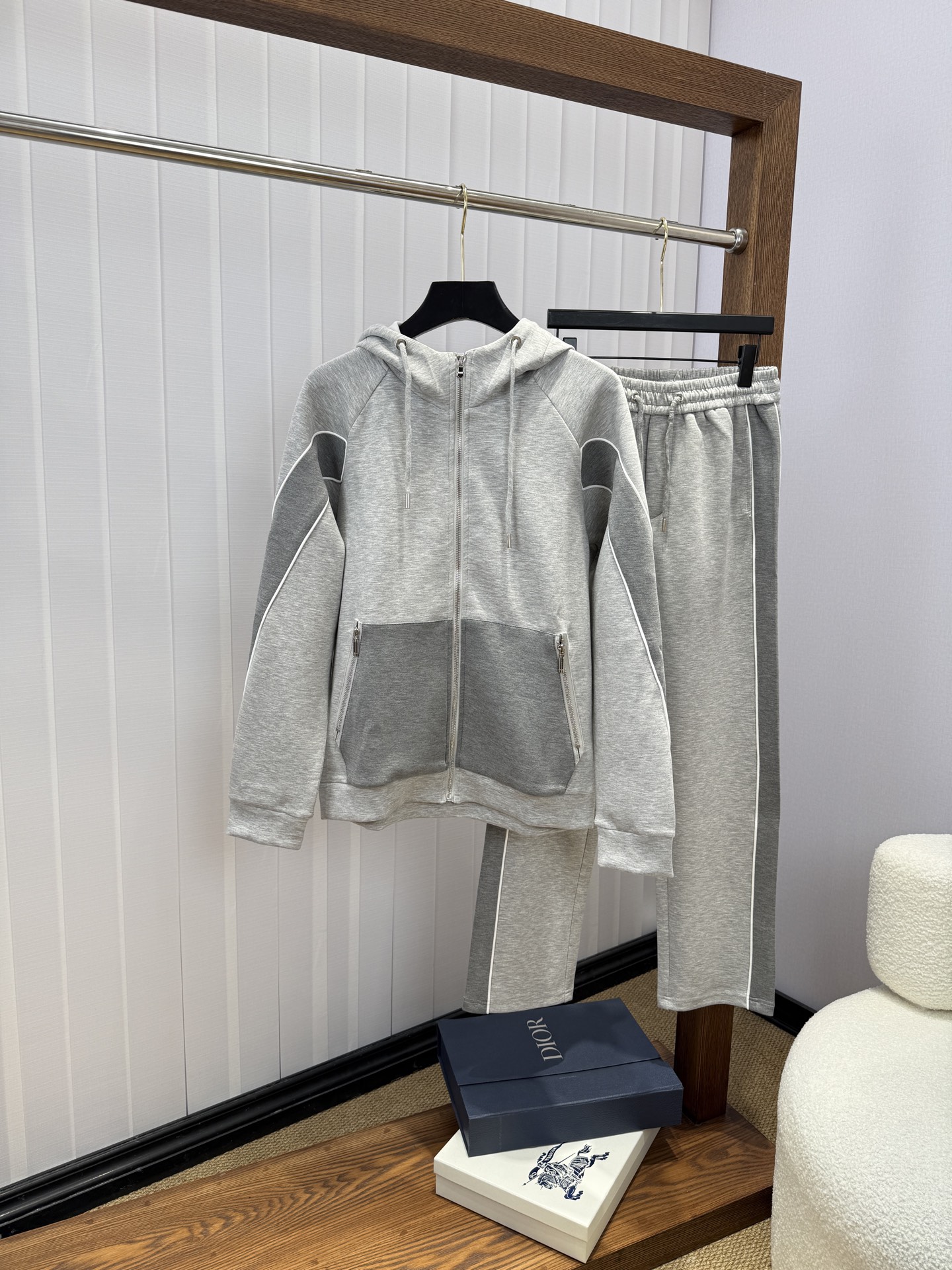 Hermes Gray Colorblock Hooded Tracksuit