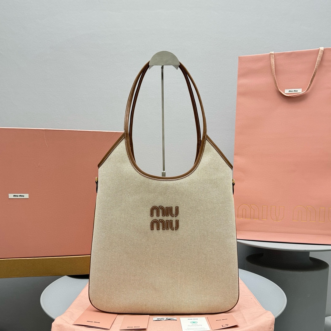 P560 nuevo bolso tote de lona de Miu estilo hobo, "lleno" y casual de Miu, asa alargada y diseño de colores combinados,…