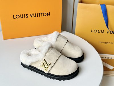 Louis Vuitton Shoes Half Slippers Gold Hardware Wool