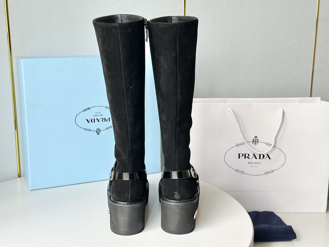 Prada23年新款厚底坡跟长靴短靴子发泡大底底厚6公分正码:35-39️订做34.40.41