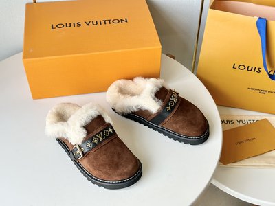 Louis Vuitton Shoes Half Slippers Gold Hardware Wool