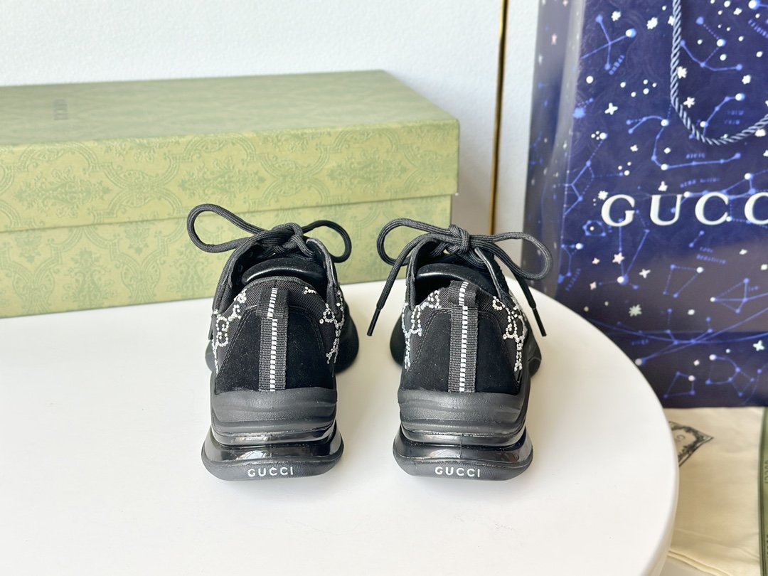 GuccGG家23年新款run水晶钻老爹鞋烫钻网纱休闲运动鞋正码:35-39️订做40