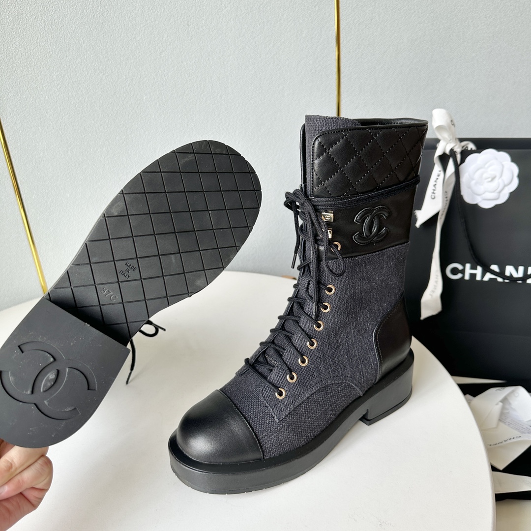 Chane*l小香23年秋冬新款牛仔马丁靴短靴子跟高:4.5cmSize:35-39️订做40