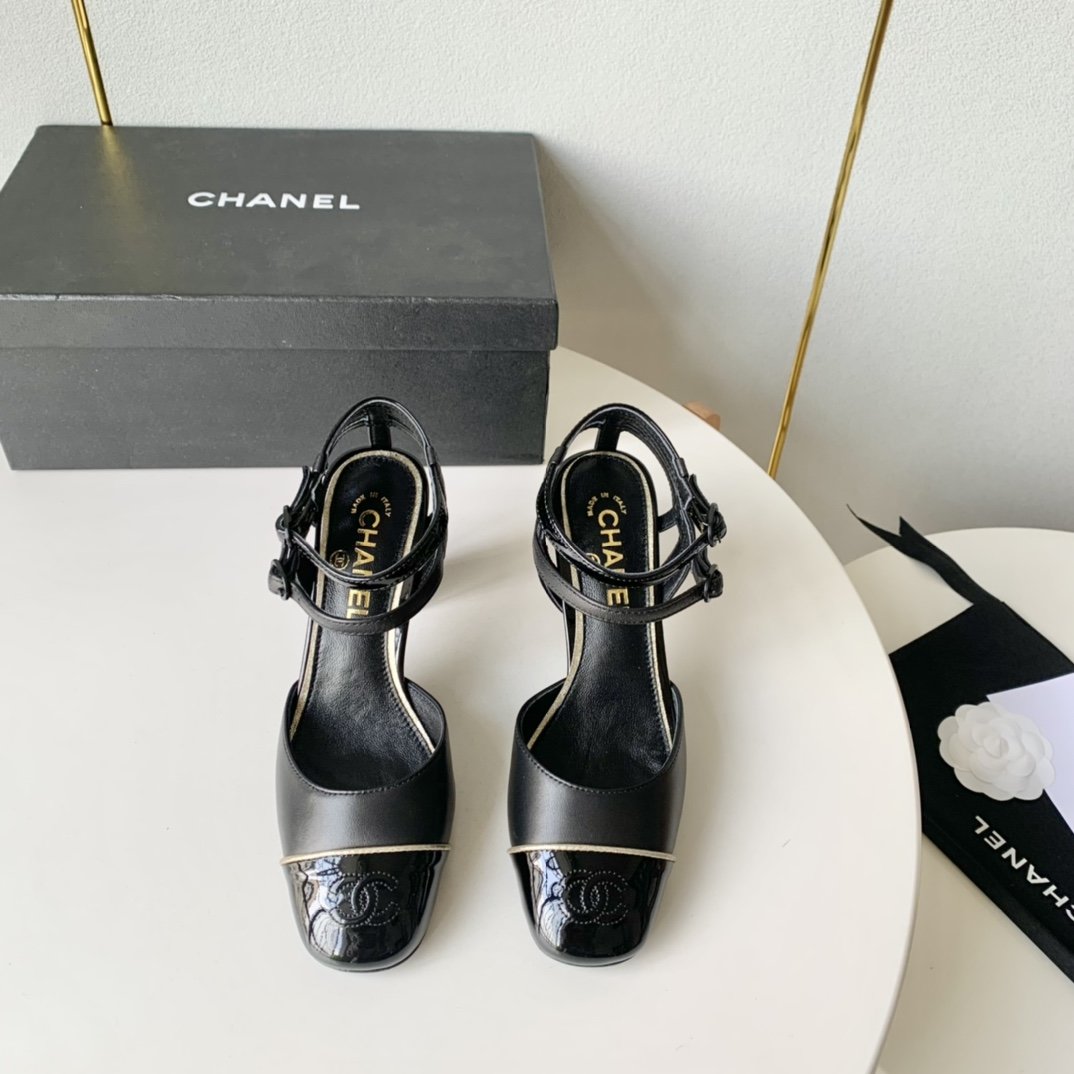Chanel小香2024年新款方头拼色高跟凉鞋真皮底正码:35-39️订做34.40.41