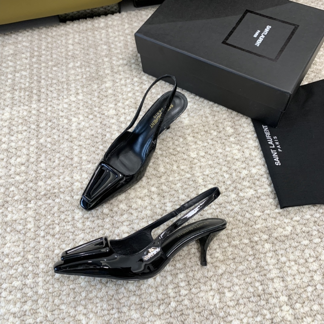 SaintLaurenysl23年新款小方头高跟鞋后空高跟凉鞋跟高:11cm9cm5cm正码:35-39