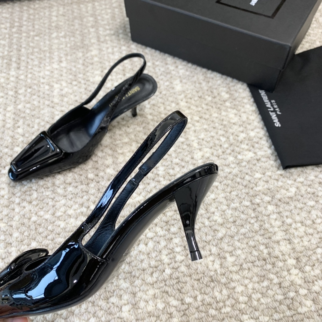 SaintLaurenysl23年新款小方头高跟鞋后空高跟凉鞋跟高:11cm9cm5cm正码:35-39