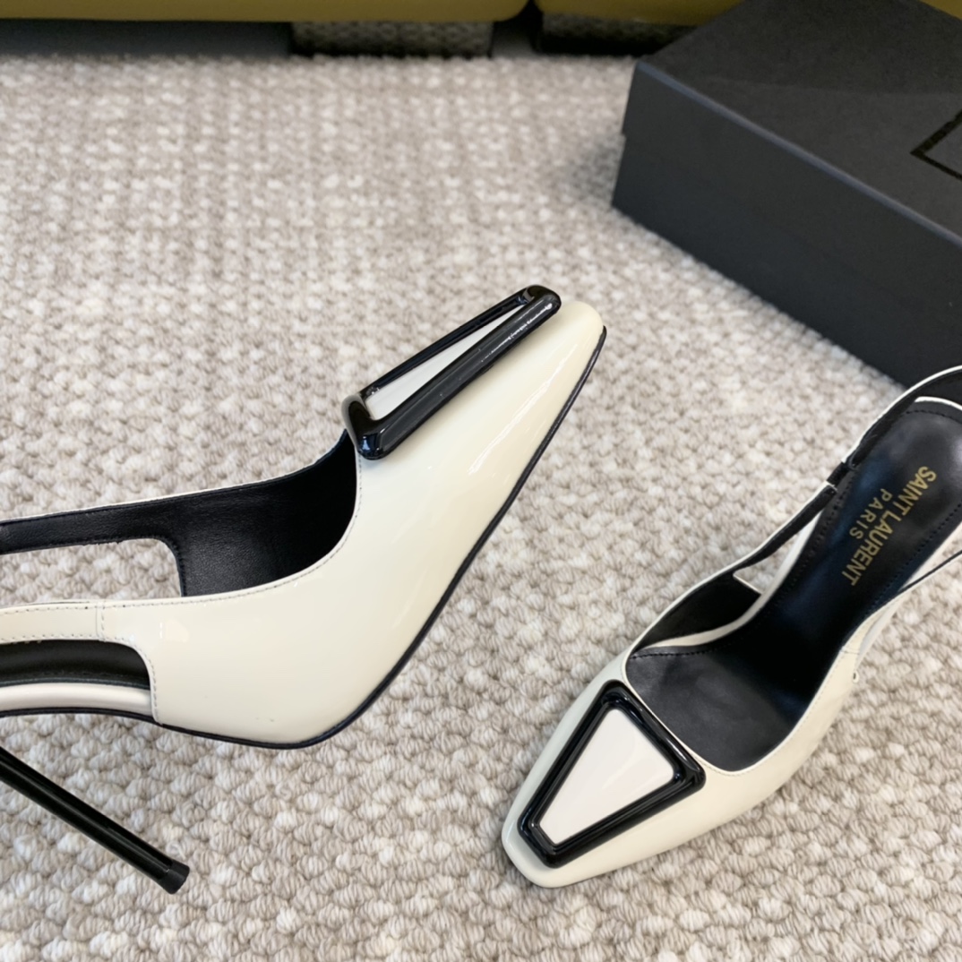 SaintLaurenysl23年新款小方头高跟鞋后空高跟凉鞋跟高:11cm9cm5cm正码:35-39