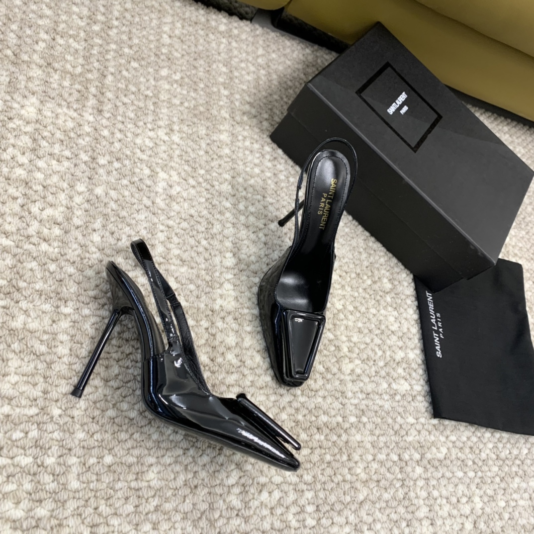 SaintLaurenysl23年新款小方头高跟鞋后空高跟凉鞋跟高:11cm9cm5cm正码:35-39