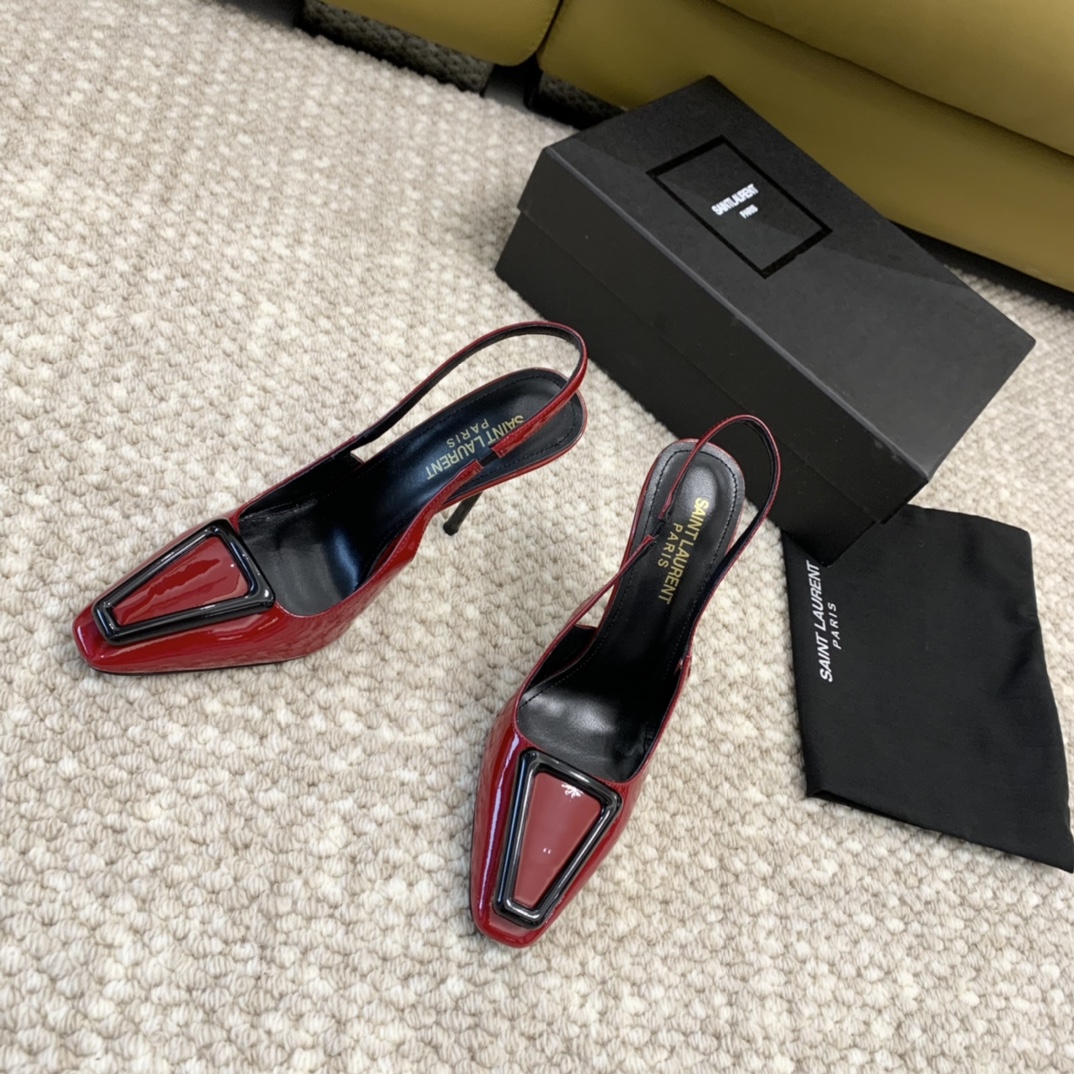 SaintLaurenysl23年新款小方头高跟鞋后空高跟凉鞋跟高:11cm9cm5cm正码:35-39