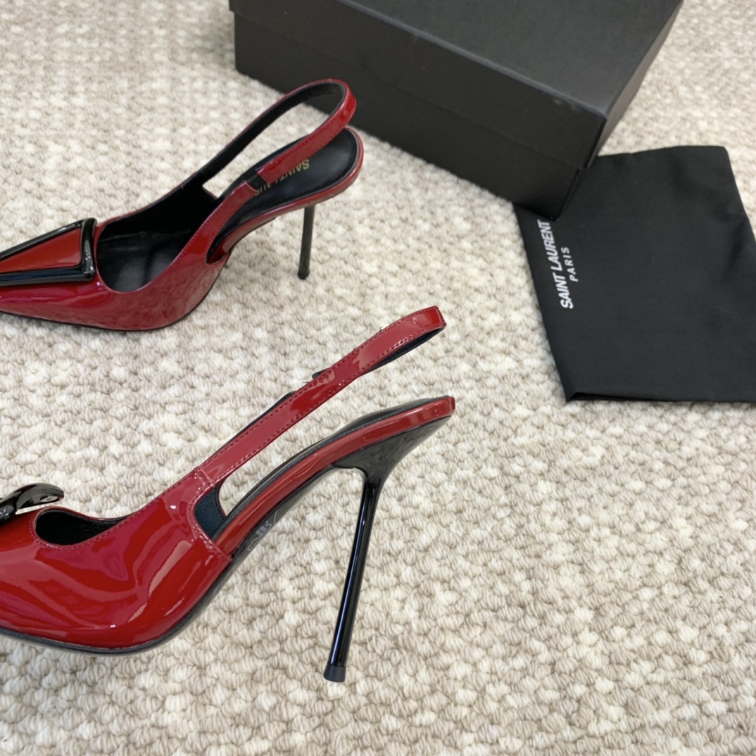 SaintLaurenysl23年新款小方头高跟鞋后空高跟凉鞋跟高:11cm9cm5cm正码:35-39