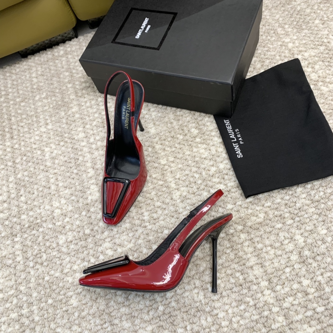 SaintLaurenysl23年新款小方头高跟鞋后空高跟凉鞋跟高:11cm9cm5cm正码:35-39