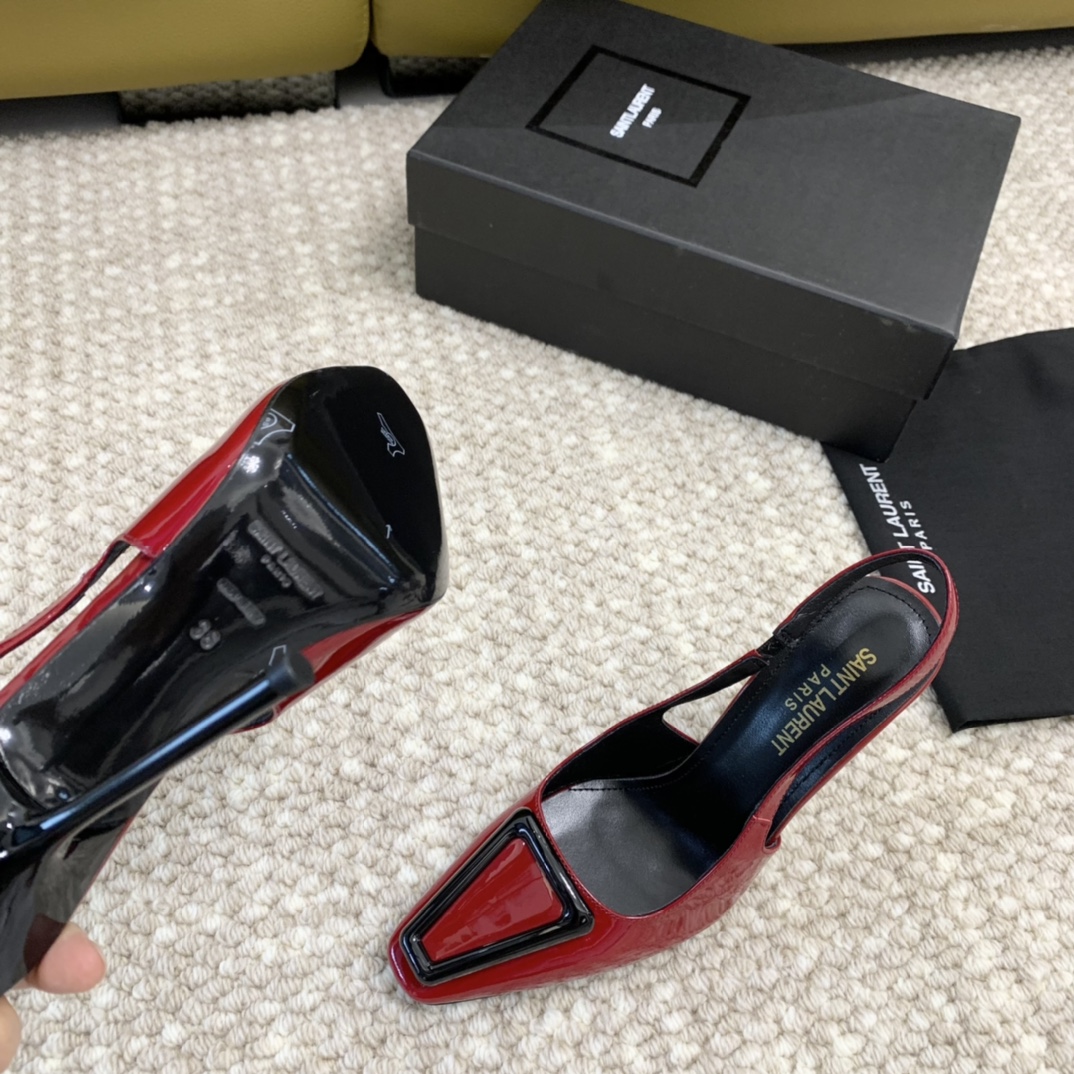 SaintLaurenysl23年新款小方头高跟鞋后空高跟凉鞋跟高:11cm9cm5cm正码:35-39