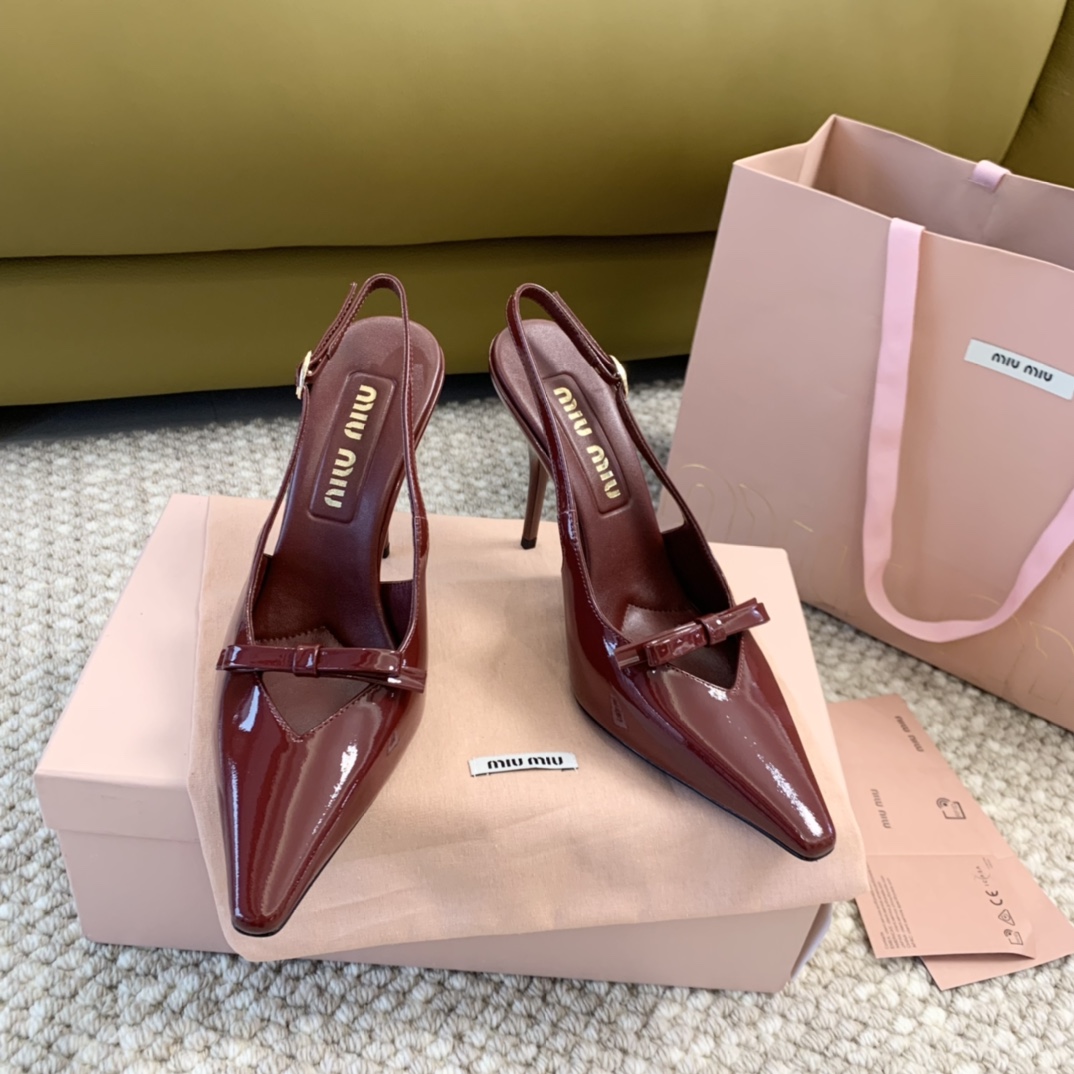 miumiu缪24年新款小方头蝴蝶结高跟凉鞋真皮底跟高:10cm6cm正码:35-39️订做40.41